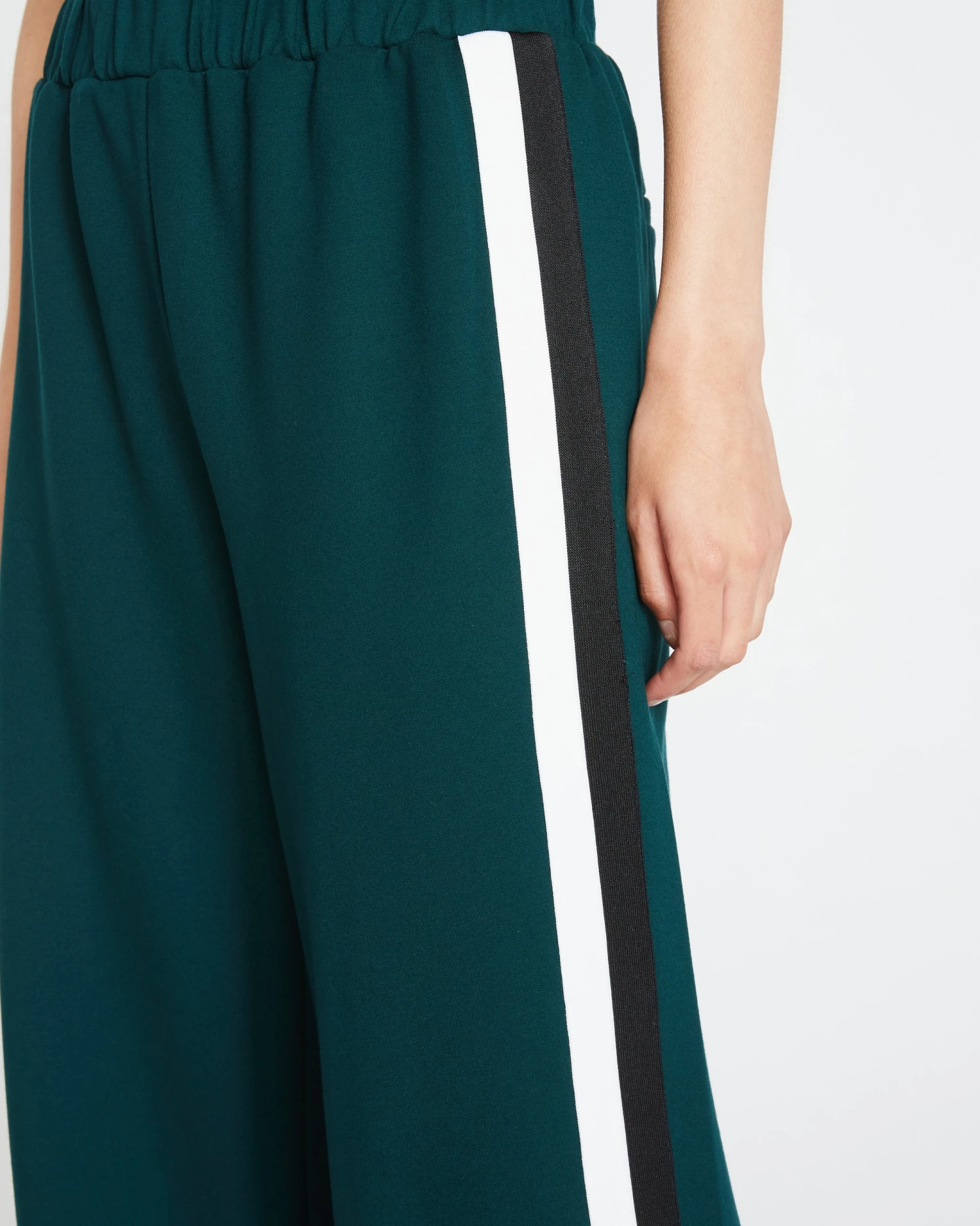 Stephanie Wide Leg Stripe Ponte Pants 30 Inch - Forest Green With Black/White Stripe - Image 2