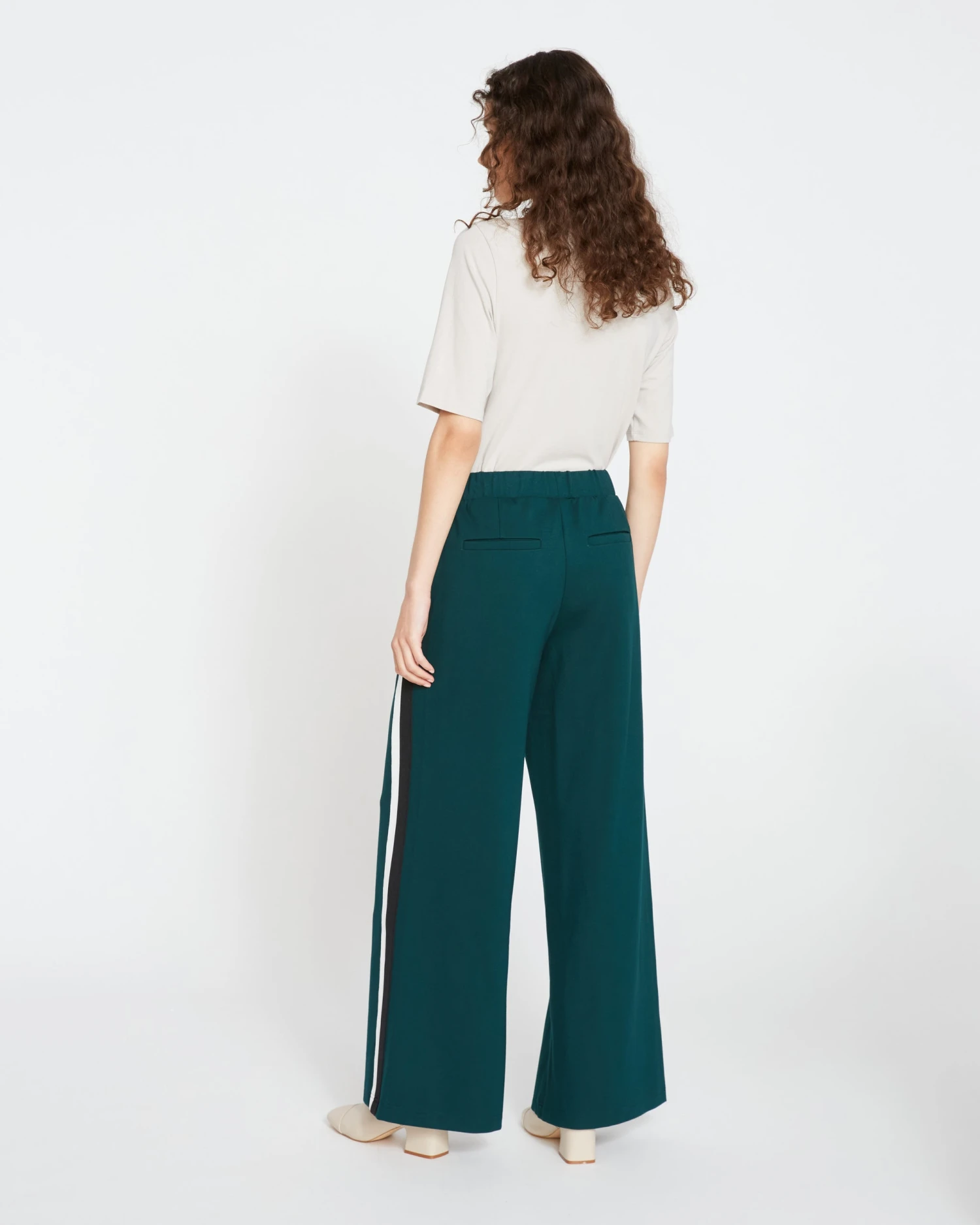 Stephanie Wide Leg Stripe Ponte Pants 30 Inch - Forest Green With Black/White Stripe - Image 4