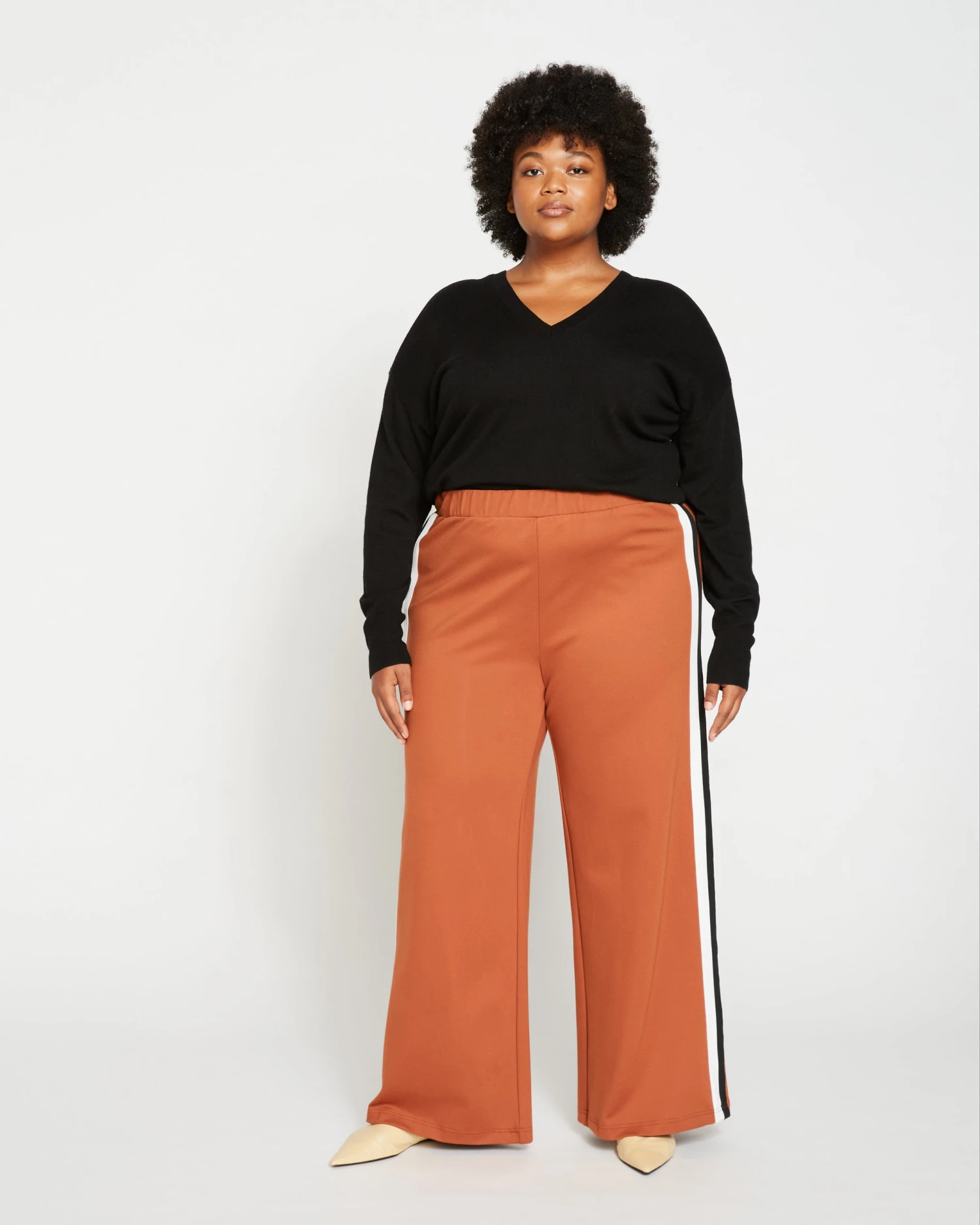 Stephanie Wide Leg Stripe Ponte Pants 30 Inch - Ginger With Black/White Stripe
