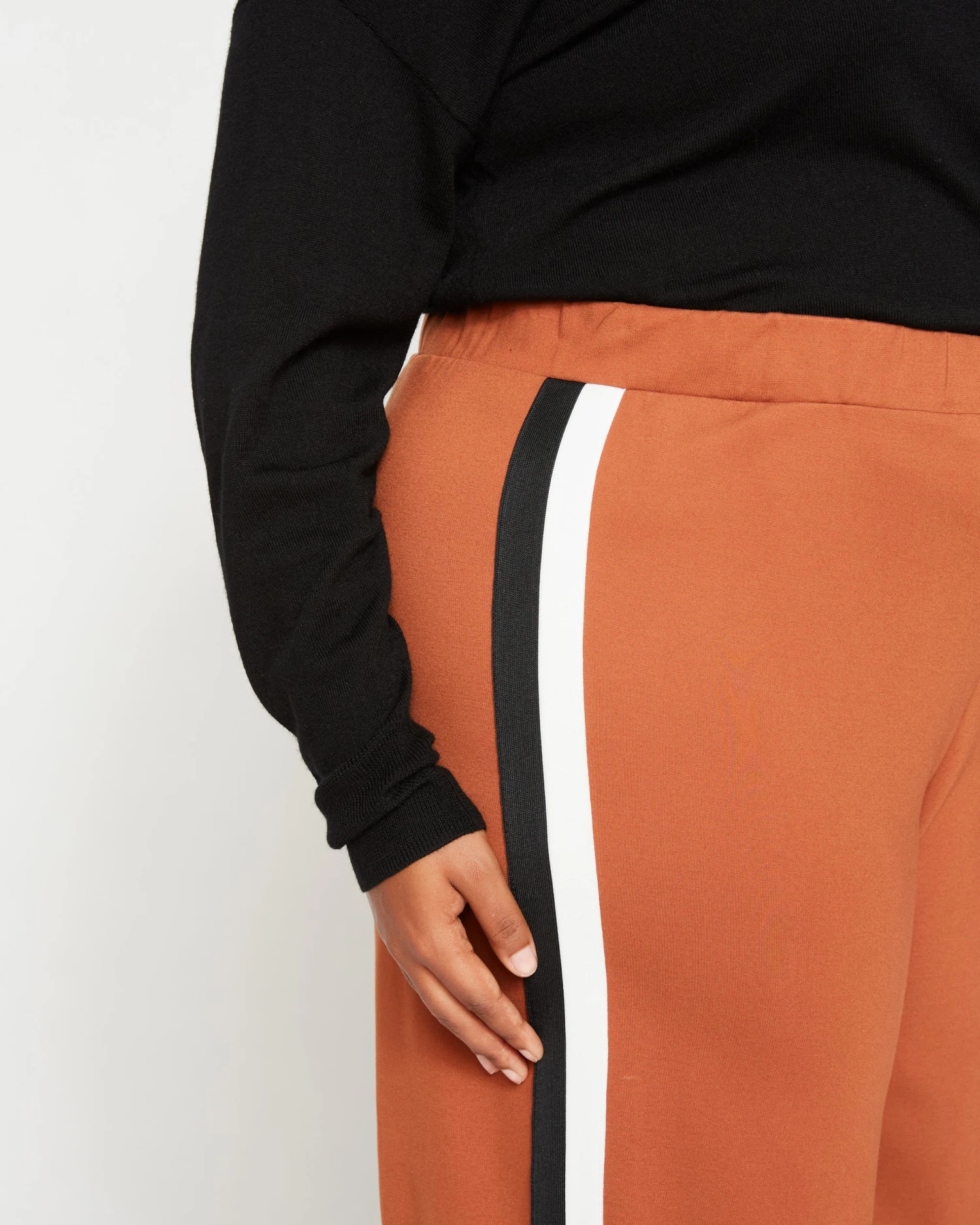 Stephanie Wide Leg Stripe Ponte Pants 30 Inch - Ginger With Black/White Stripe - Image 3