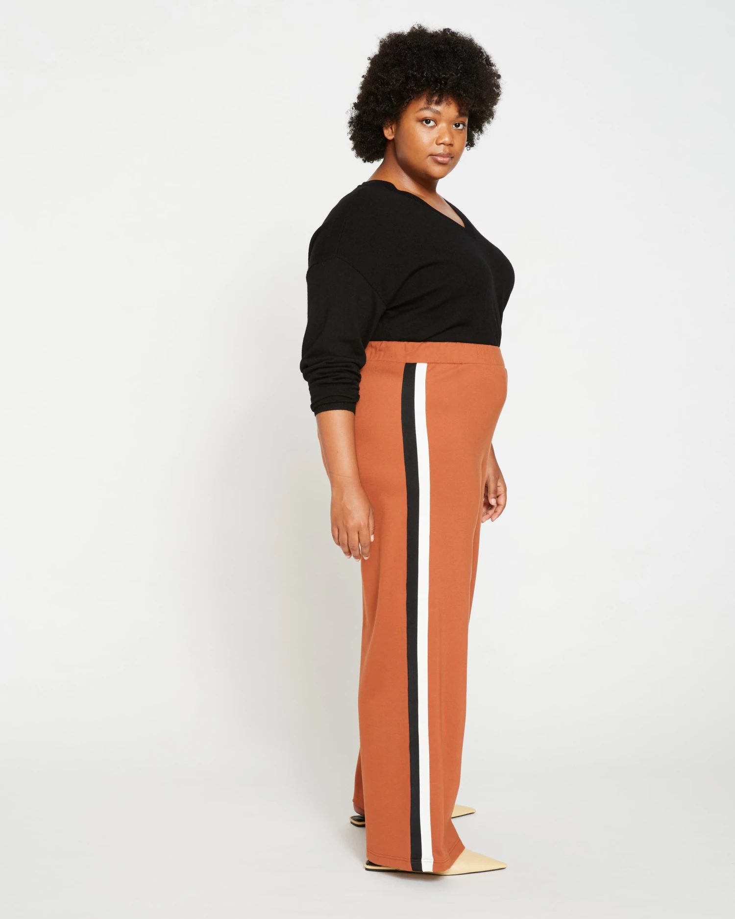 Stephanie Wide Leg Stripe Ponte Pants 30 Inch - Ginger With Black/White Stripe - Image 2