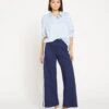 Stephanie Wide Leg Stripe Ponte Pants 30 Inch - Navy With Blue/White Stripe