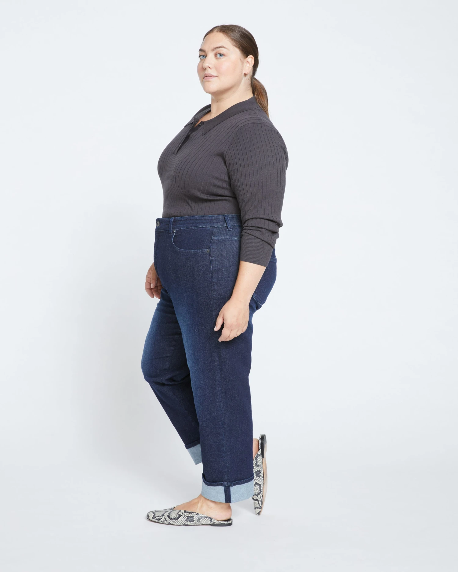 Stevie High Rise Cuffed Straight Leg Jeans - Washed Outback Blue Selvedge - Image 3