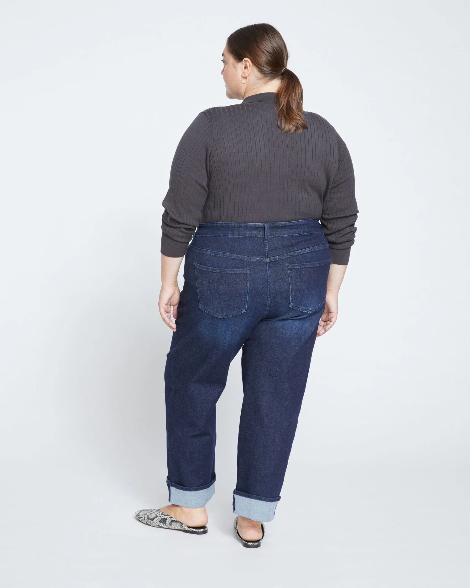 Stevie High Rise Cuffed Straight Leg Jeans - Washed Outback Blue Selvedge - Image 4
