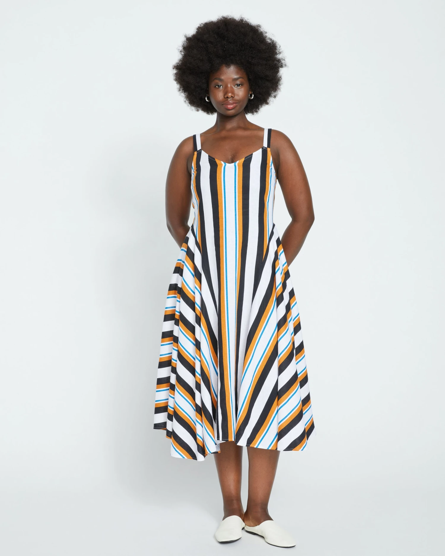 Sunshower Flowy Linen Dress - 70s Summer Stripe - Image 6