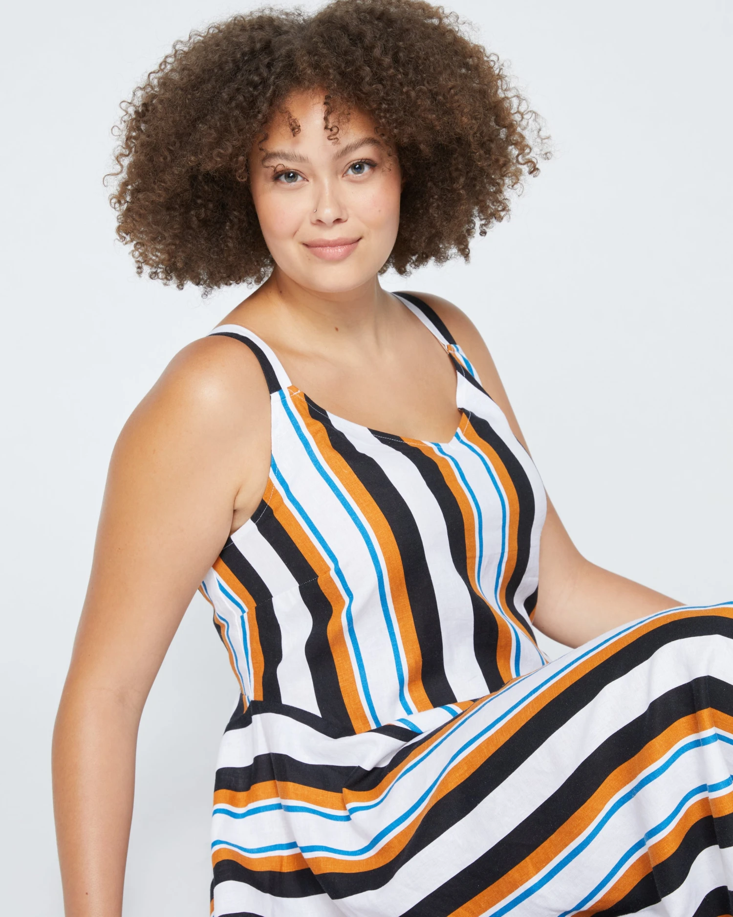 Sunshower Flowy Linen Dress - 70s Summer Stripe - Image 2