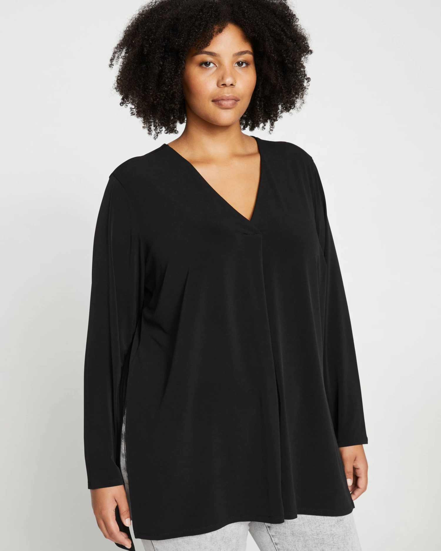 Velvety-Cool Jersey Column Tunic - Black