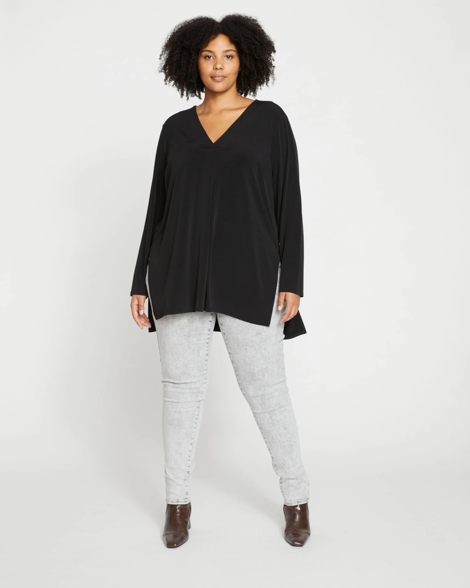 Velvety-Cool Jersey Column Tunic - Black - Image 2