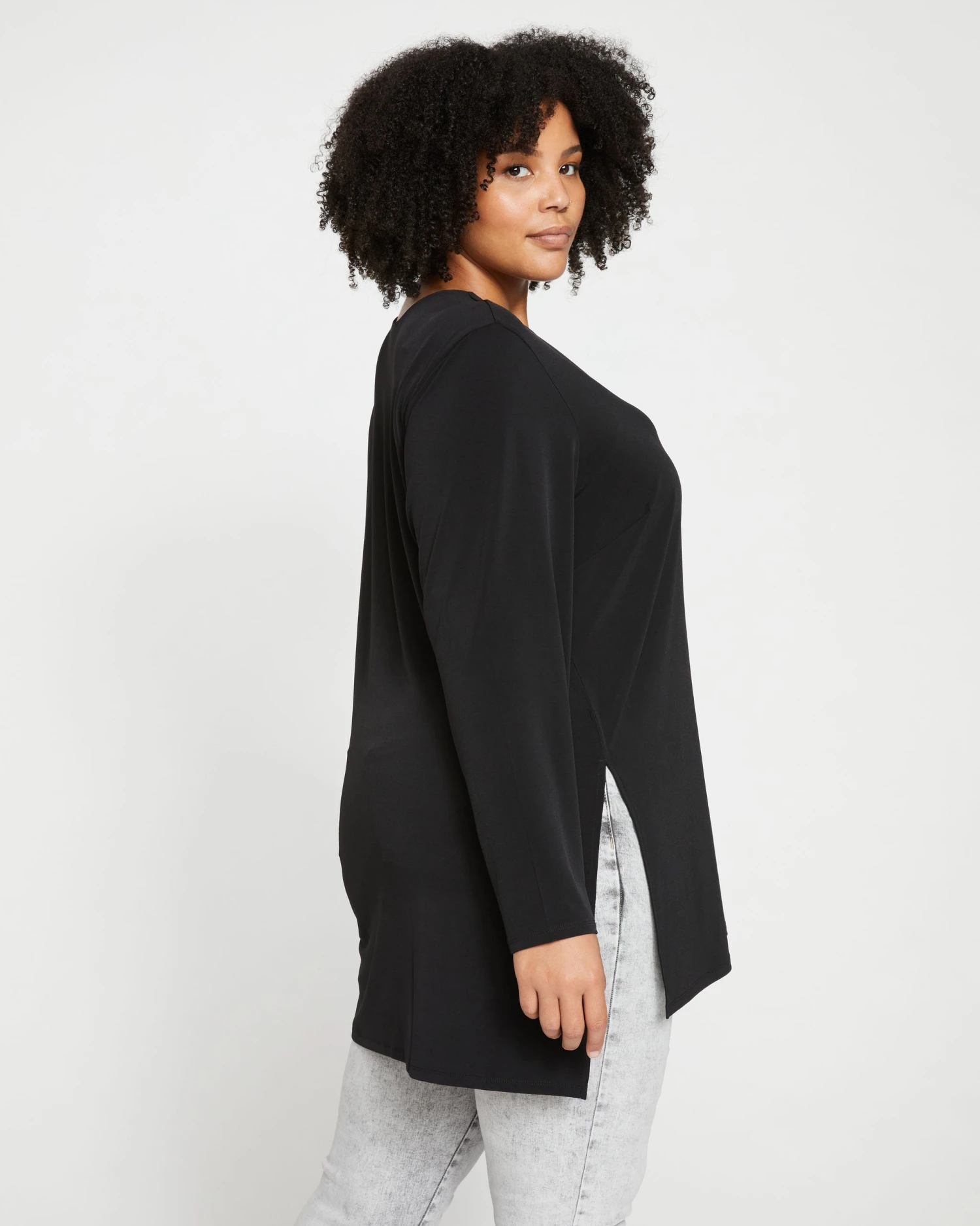 Velvety-Cool Jersey Column Tunic - Black - Image 3