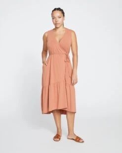 Tiered Twirl Wrap Dress - Clay
