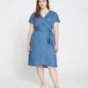 Tulip Hem Linen Wrap Dress - Bleu Scolaire