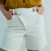 Katie High Rise Crossover Denim Shorts - White
