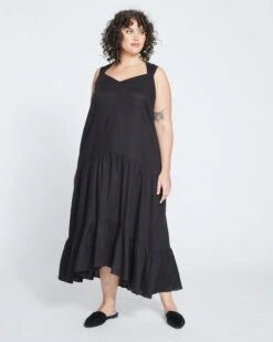 Begonia Tiered Linen Dress - Black