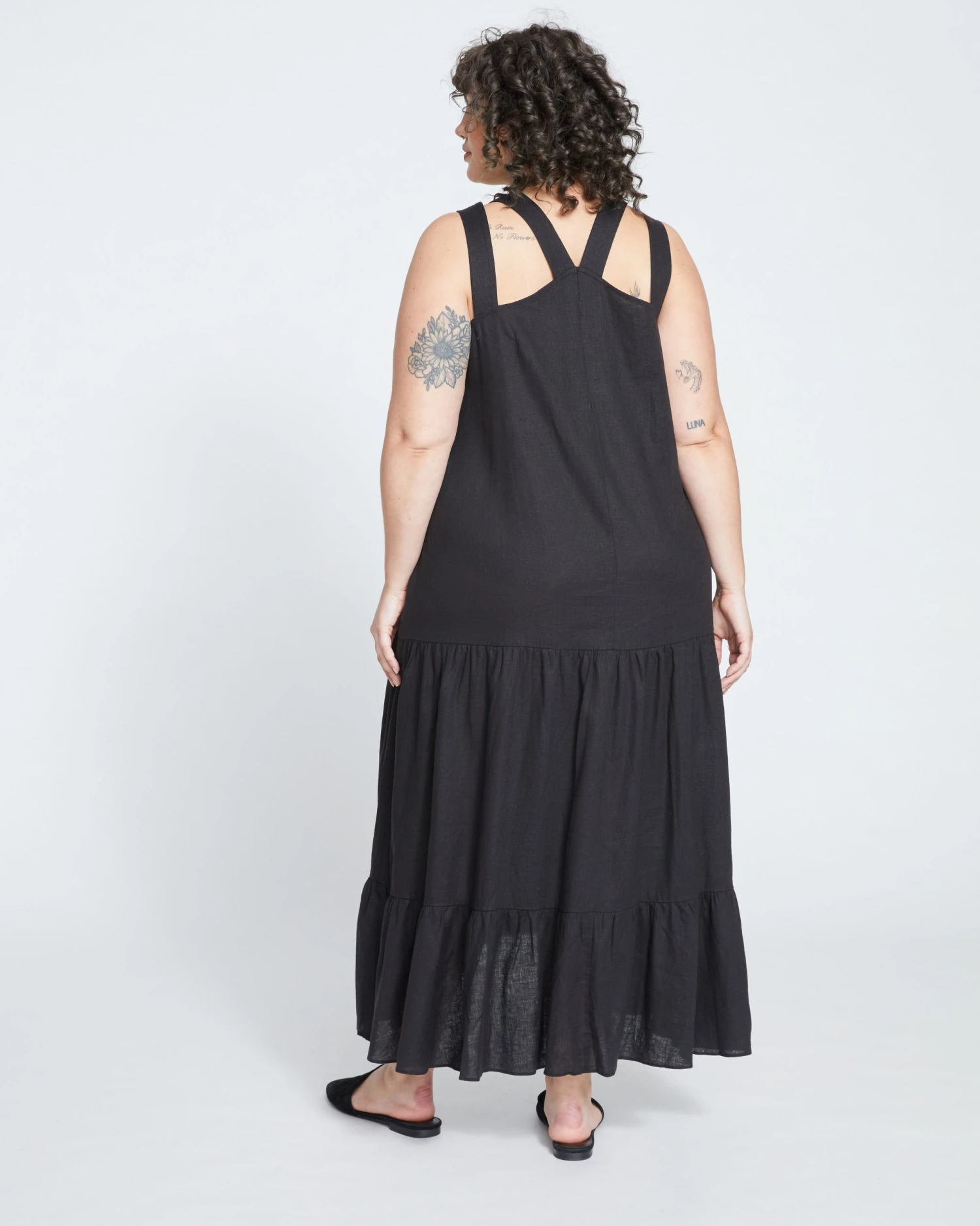 Begonia Tiered Linen Dress - Black - Image 4