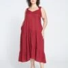 Begonia Tiered Linen Dress - Cabernet