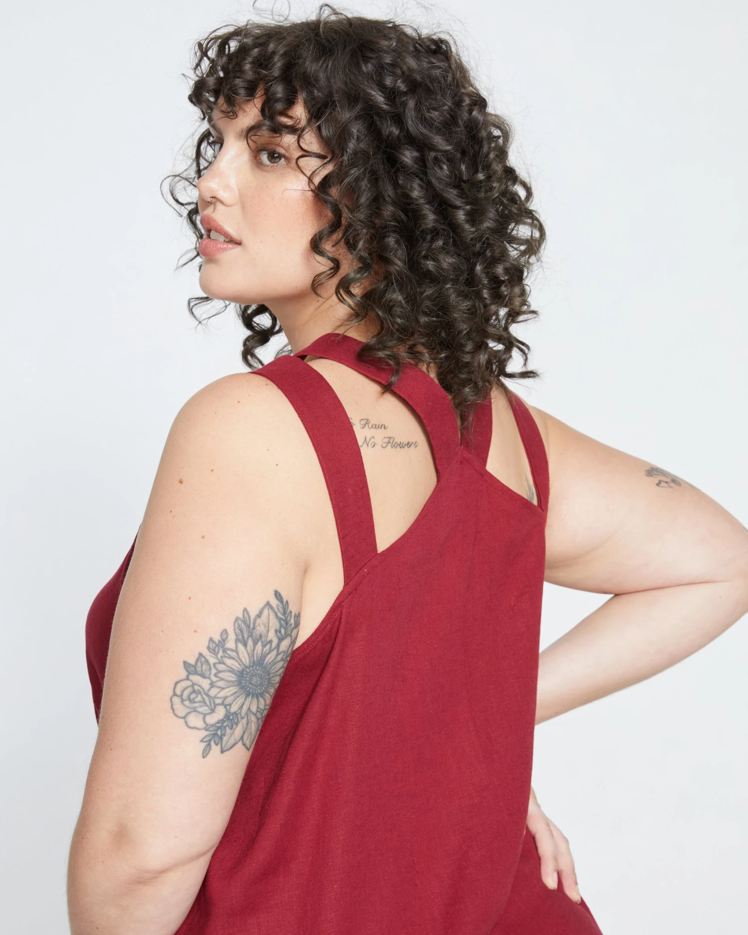 Begonia Tiered Linen Dress - Cabernet - Image 2