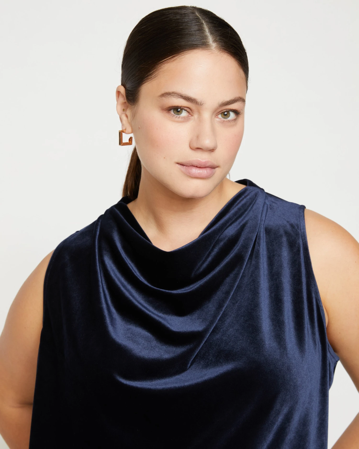 Waltz Velvet Cowl Tank Blouse - Moonstone Blue