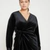Garland Velvet Wrap Dress - Black