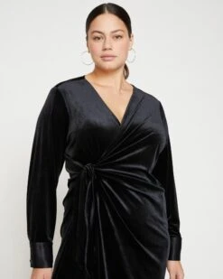 Garland Velvet Wrap Dress - Black